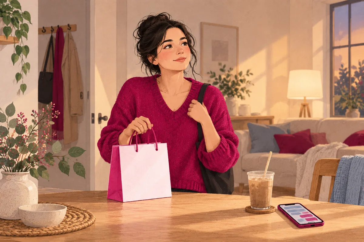 Persona rientra a casa con un acquisto dopo una giornata difficile e una conversazione tesa.