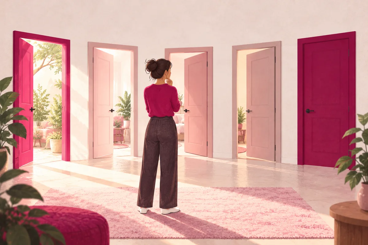 Persona osserva porte completamente aperte, chiuse e in diverse posizioni intermedie